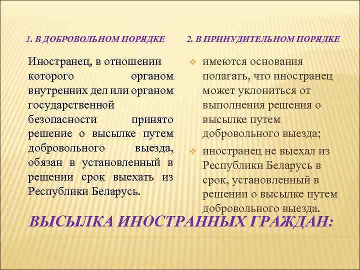 1. В ДОБРОВОЛЬНОМ ПОРЯДКЕ Иностранец, в отношении которого органом внутренних дел или органом государственной