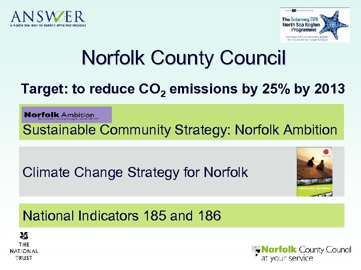 Norfolk County Council Target: to reduce CO 2 emissions by 25% by 2013 Sustainable