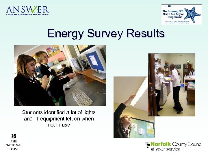 Energy Survey Results Students identified a lot of lights and IT equipment left on