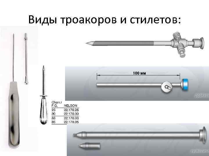 Виды троакоров и стилетов: 