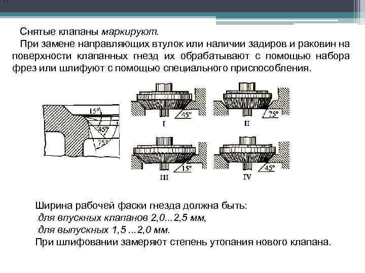 П Снятые клапаны маркируют. При замене направляющих втулок или наличии задиров и раковин на