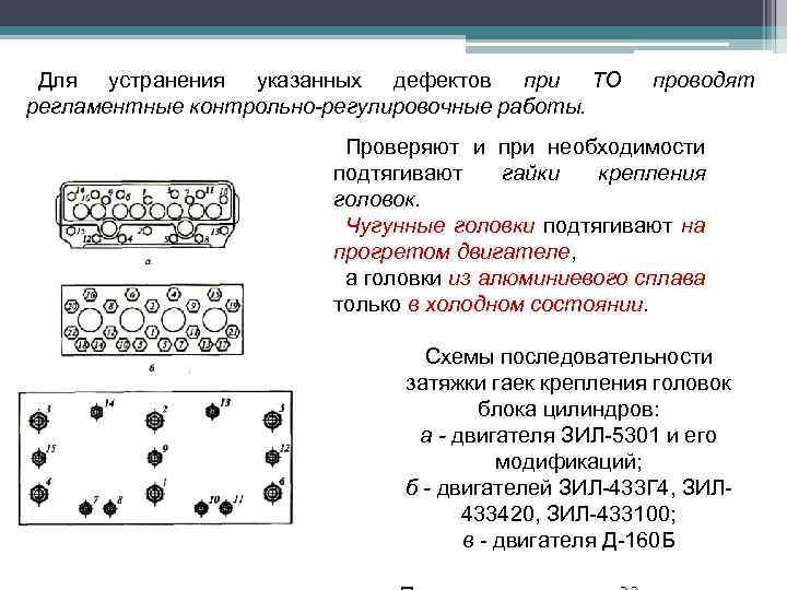 Для устранения указанных дефектов при ТО регламентные контрольно-регулировочные работы. проводят Проверяют и при необходимости