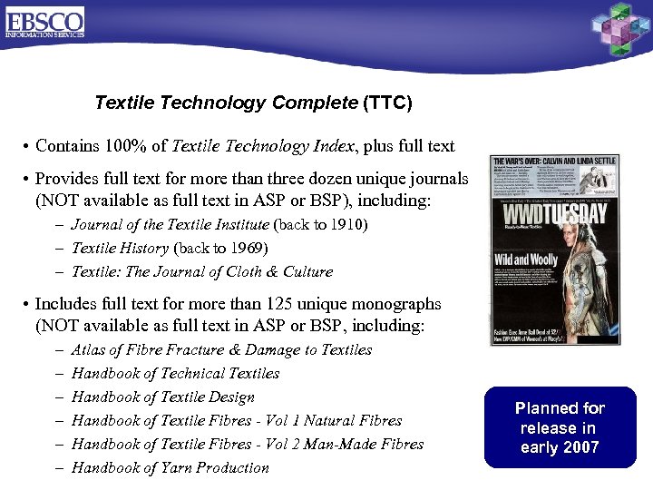 Textile Technology Complete (TTC) • Contains 100% of Textile Technology Index, plus full text