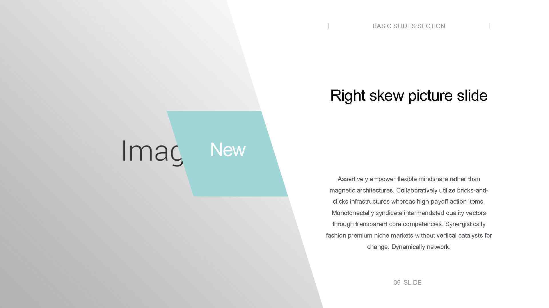 BASIC SLIDES SECTION Right skew picture slide New Assertively empower flexible mindshare rather than