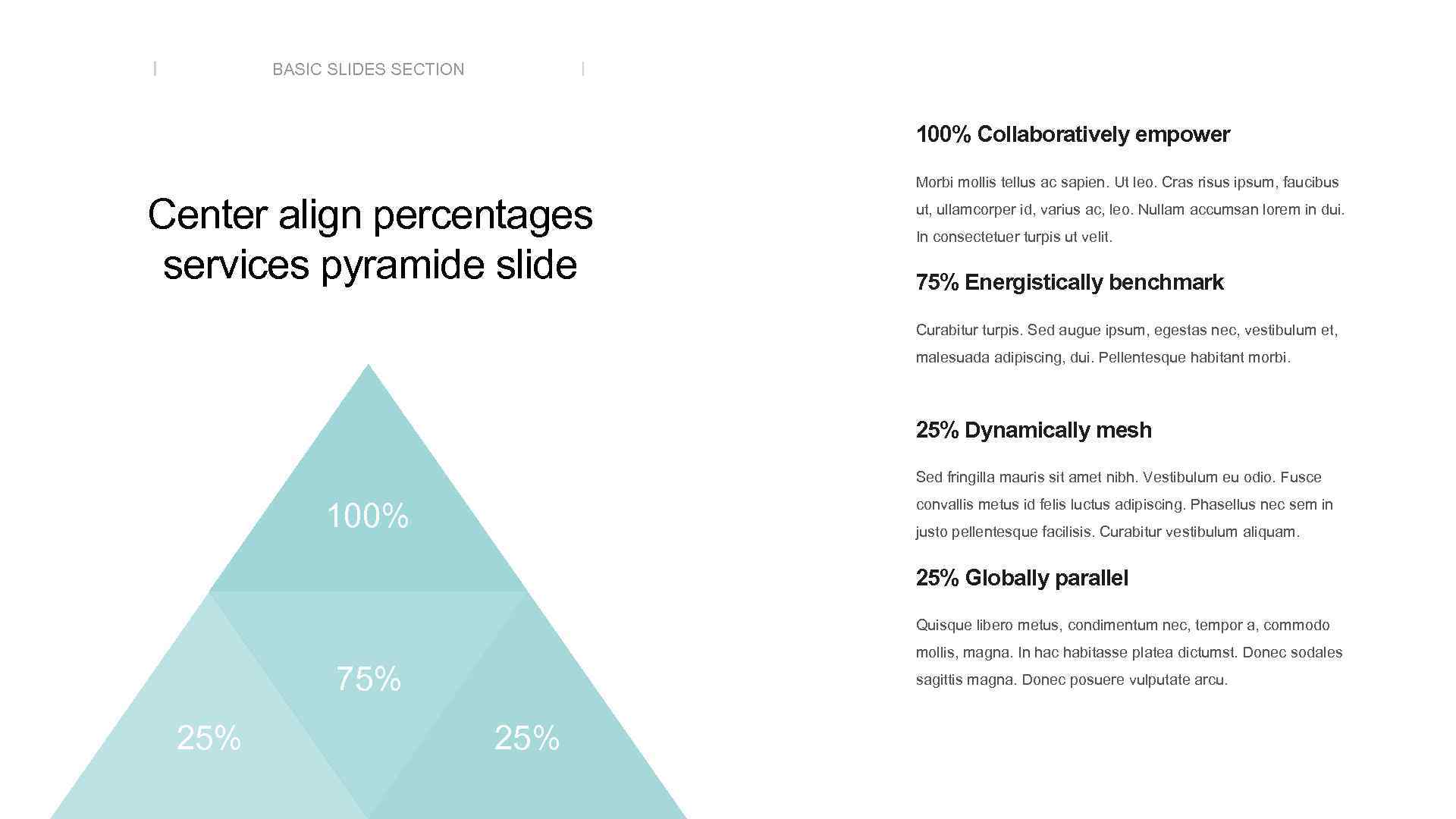 BASIC SLIDES SECTION 100% Collaboratively empower Morbi mollis tellus ac sapien. Ut leo. Cras