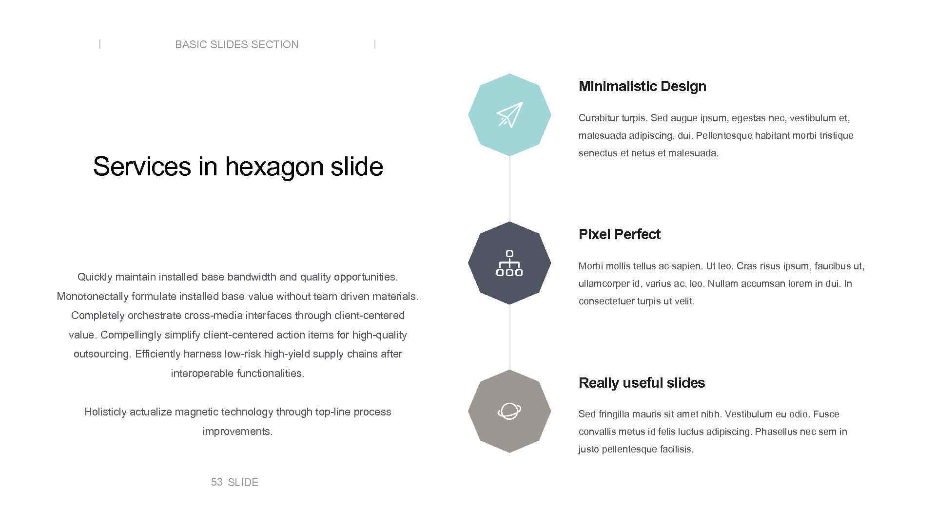 BASIC SLIDES SECTION Minimalistic Design Curabitur turpis. Sed augue ipsum, egestas nec, vestibulum et,