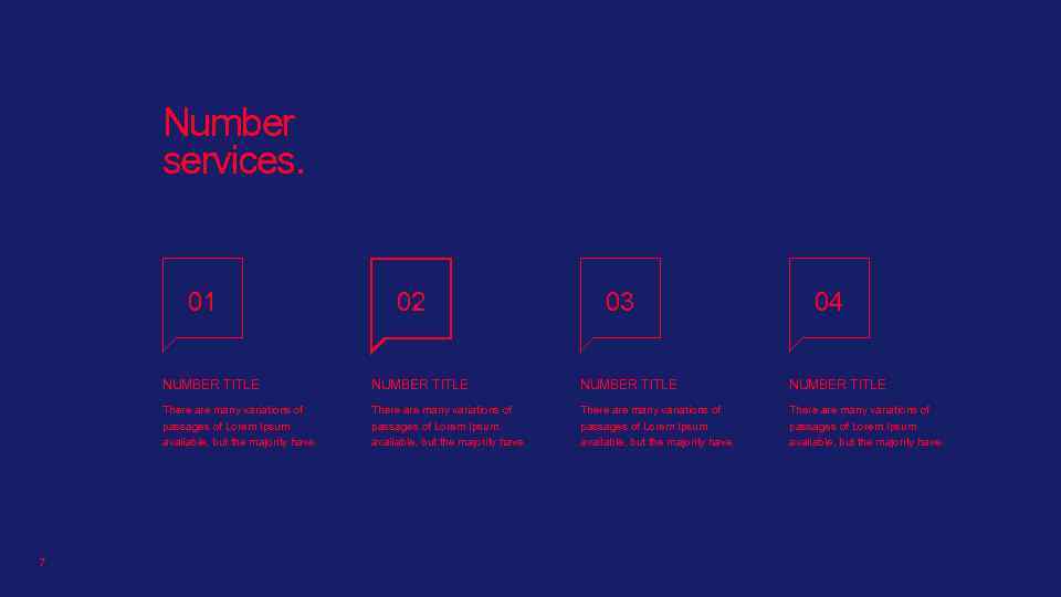 Number services. 01 02 03 04 NUMBER TITLE There are many variations of passages