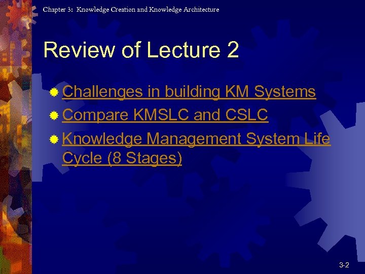 Chapter 3: Knowledge Creation and Knowledge Architecture Review of Lecture 2 ® Challenges in