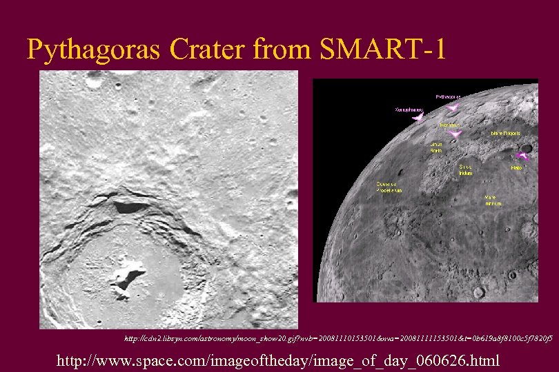 Pythagoras Crater from SMART-1 http: //cdn 2. libsyn. com/astronomy/moon_show 20. gif? nvb=20081110153501&nva=20081111153501&t=0 b 619