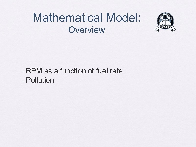 Mathematical Model: Overview RPM as a function of fuel rate - Pollution - 