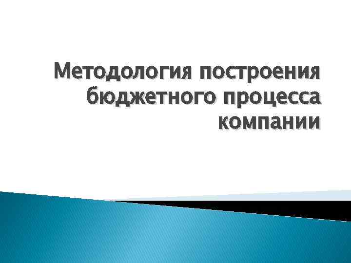 Методология построения бюджетного процесса компании 