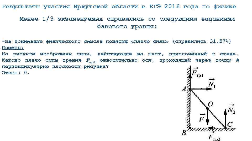 Результаты участия Иркутской области в ЕГЭ 2016 года по физике Менее 1/3 экзаменуемых справились