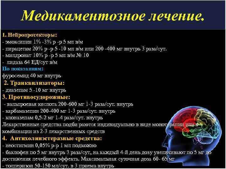 Медикаментозное лечение. 1. Нейропротекторы: - эмоксипин 1% -3% р -р 5 мл в/м -