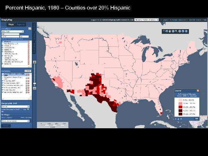 Percent Hispanic, 1980 – Counties over 20% Hispanic 