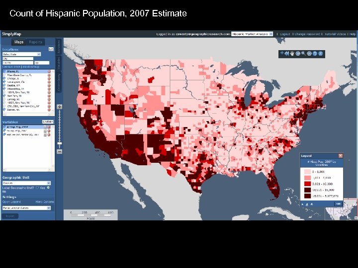 Count of Hispanic Population, 2007 Estimate 