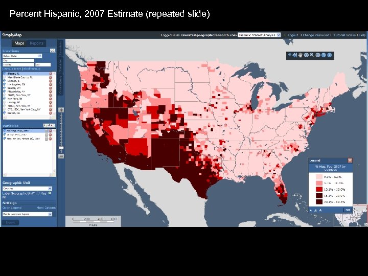 Percent Hispanic, 2007 Estimate (repeated slide) 