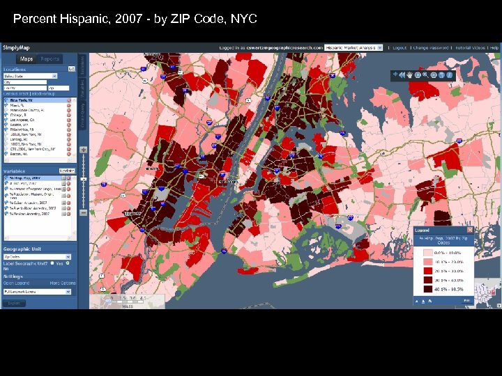 Percent Hispanic, 2007 - by ZIP Code, NYC 