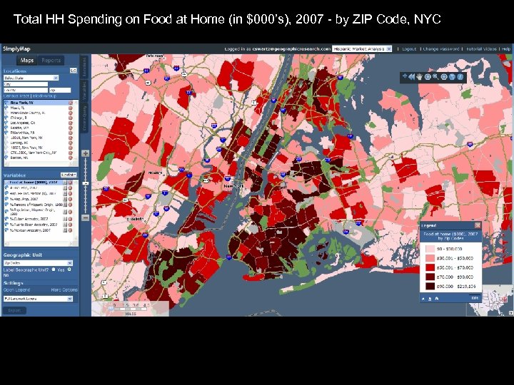 Total HH Spending on Food at Home (in $000’s), 2007 - by ZIP Code,