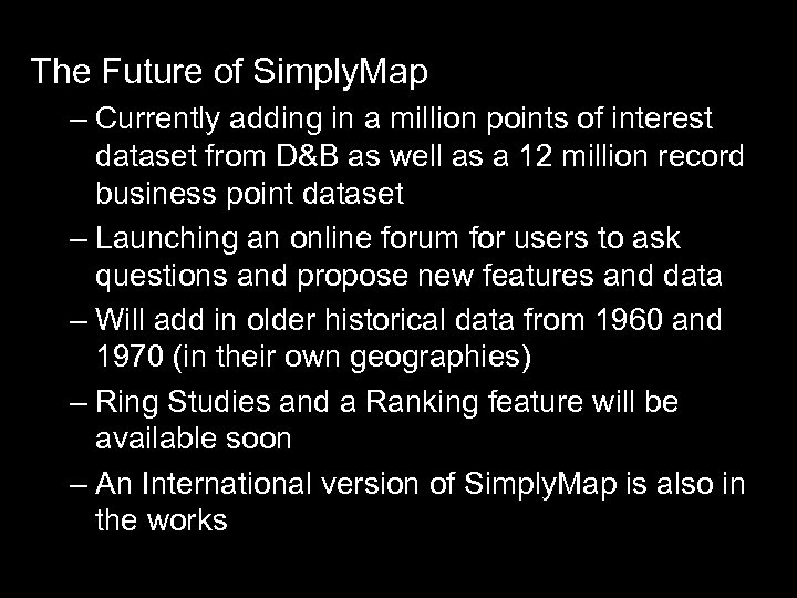 The Future of Simply. Map – Currently adding in a million points of interest
