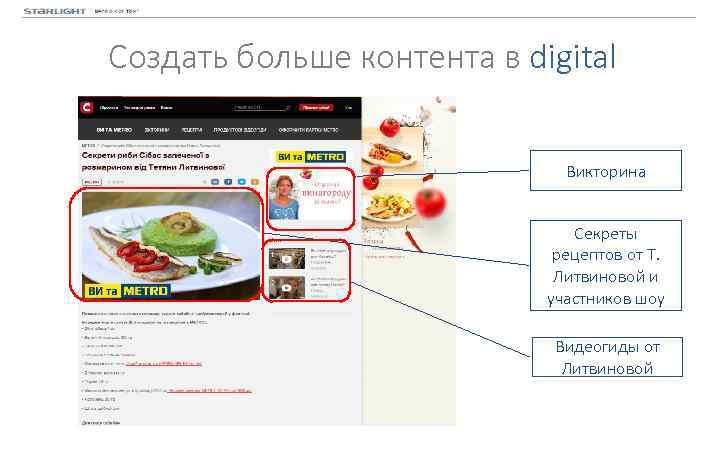 Создать больше контента в digital Викторина Секреты рецептов от Т. Литвиновой и участников шоу