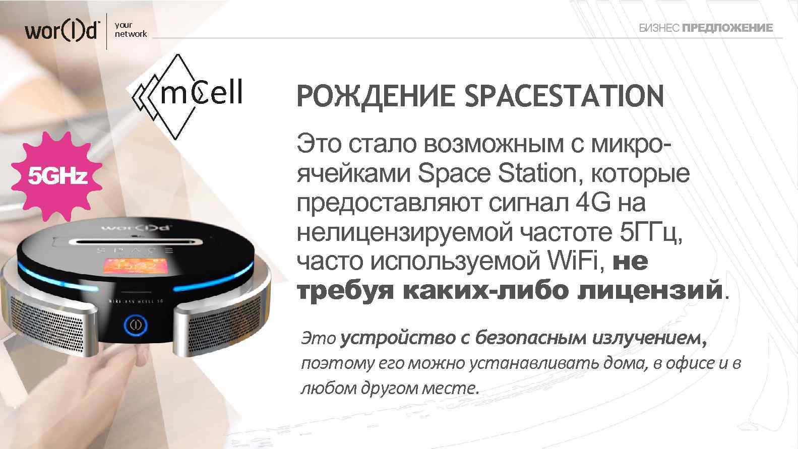 your network m. Cell 5 GHz БИЗНЕС ПРЕДЛОЖЕНИЕ РОЖДЕНИЕ SPACESTATION Это стало возможным с