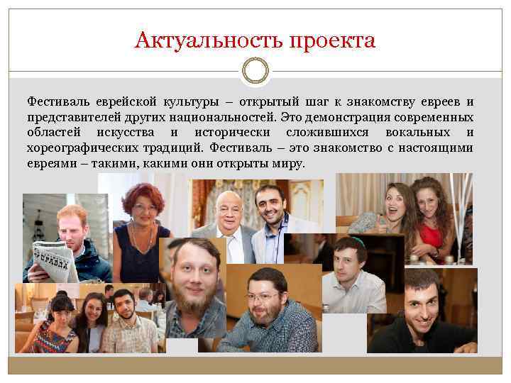 Актуальность проекта Фестиваль еврейской культуры – открытый шаг к знакомству евреев и представителей других