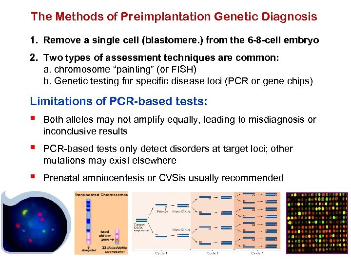 The Methods of Preimplantation Genetic Diagnosis 1. Remove a single cell (blastomere. ) from