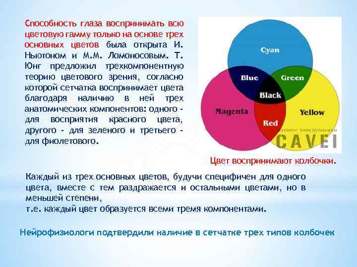 Способность глаза воспринимать всю цветовую гамму только на основе трех основных цветов была открыта