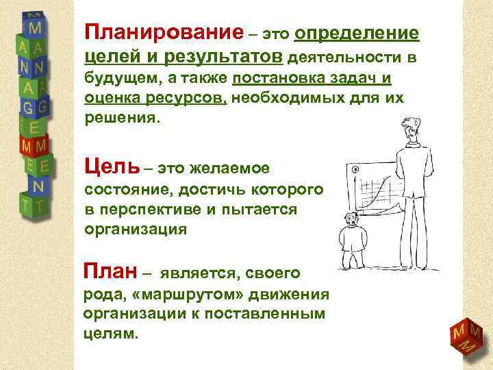 Планирование – это определение целей и результатов деятельности в будущем, а также постановка задач