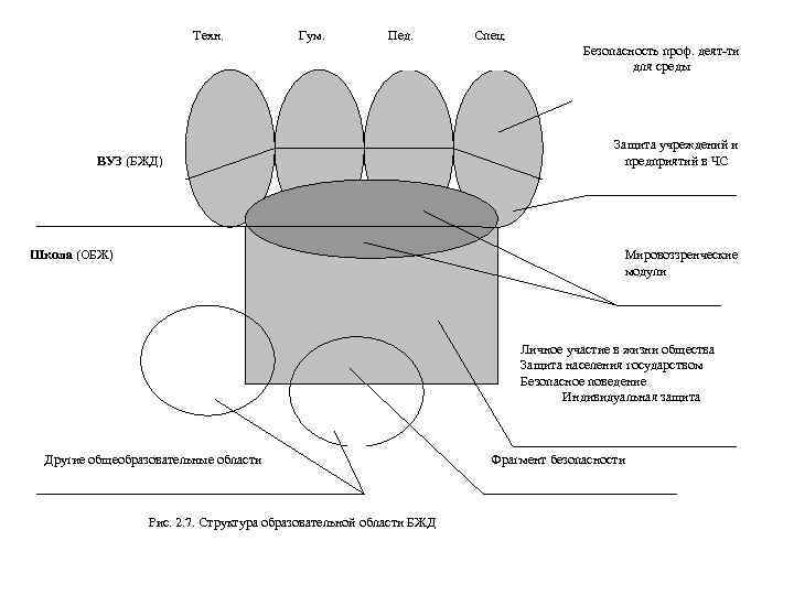 Техн. Гум. Пед. . . ВУЗ (БЖД) Школа (ОБЖ) Спец. Безопасность проф. деят-ти для