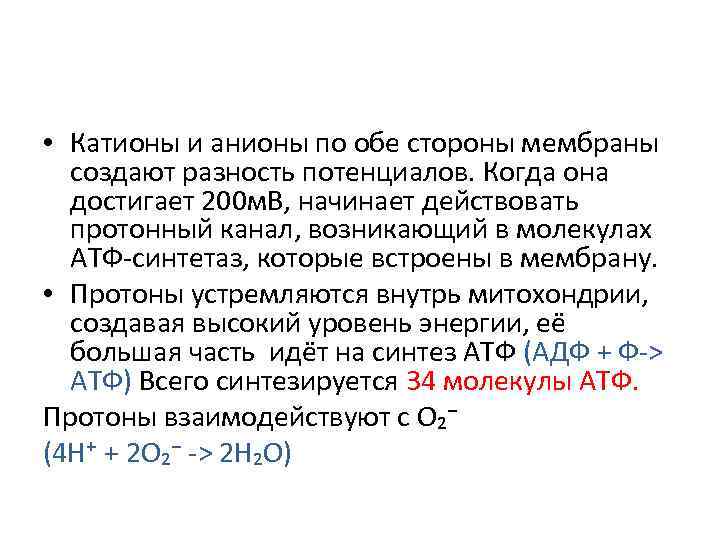  • Катионы и анионы по обе стороны мембраны создают разность потенциалов. Когда она
