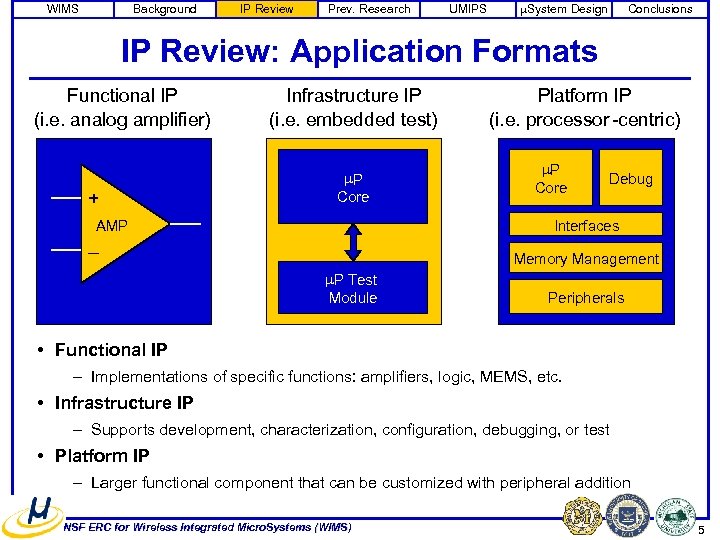 WIMS Background IP Review Prev. Research UMIPS m. System Design Conclusions IP Review: Application