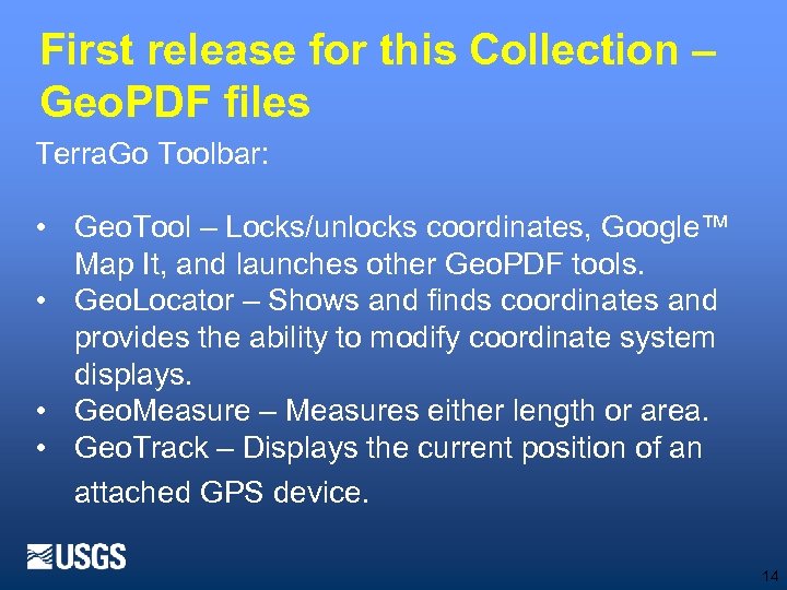 First release for this Collection – Geo. PDF files Terra. Go Toolbar: • Geo.