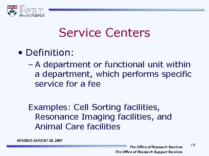 Service Centers • Definition: – A department or functional unit within a department, which