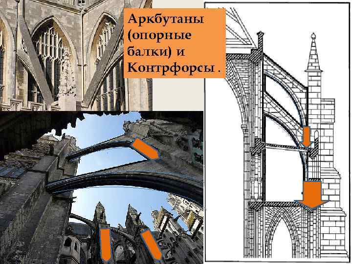 Аркбутаны (опорные балки) и Контрфорсы. 