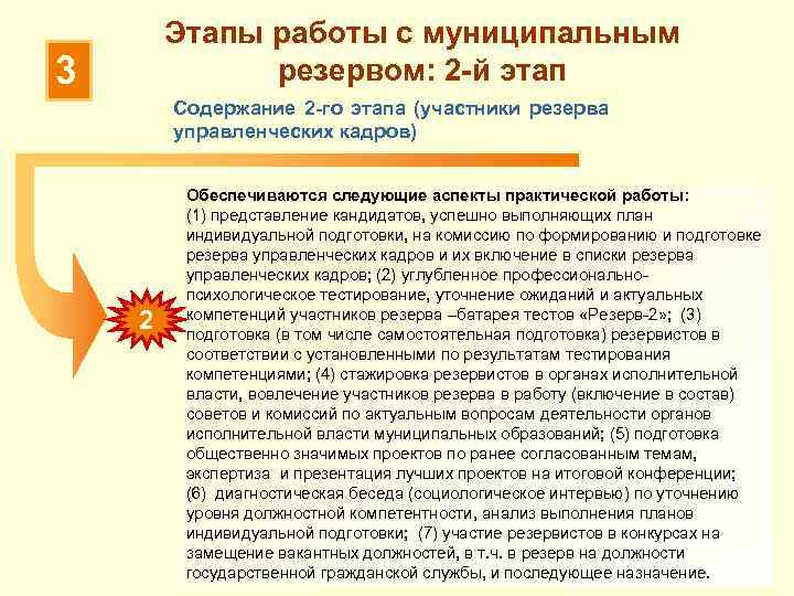 Этапы работы с муниципальным резервом: 2 -й этап 3 Содержание 2 -го этапа (участники