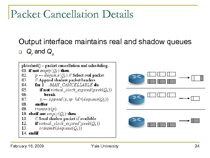 Packet Cancellation Details Output interface maintains real and shadow queues Qr and Qs February