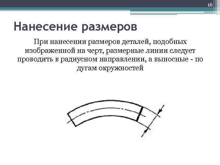 16 Нанесение размеров При нанесении размеров деталей, подобных изображенной на черт, размерные линии следует