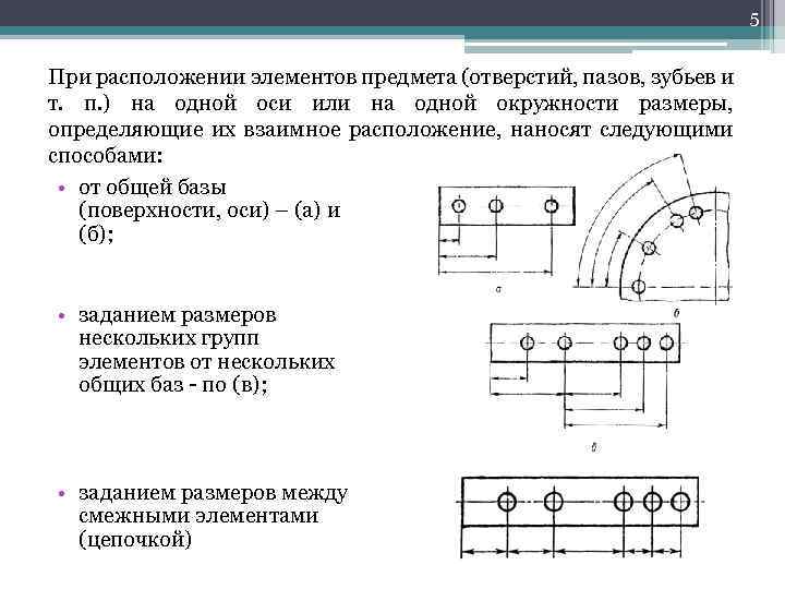 5 При расположении элементов предмета (отверстий, пазов, зубьев и т. п. ) на одной