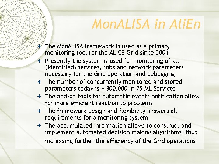 Mon. ALISA in Ali. En The Mon. ALISA framework is used as a primary