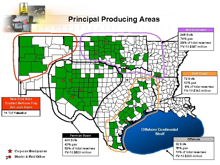 Principal Producing Areas Mid-Continent 246 Bcfe 74% gas 29% of total reserves PV-10 $397