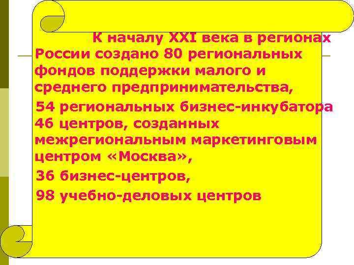 К началу XXI века в регионах России создано 80 региональных фондов поддержки малого и