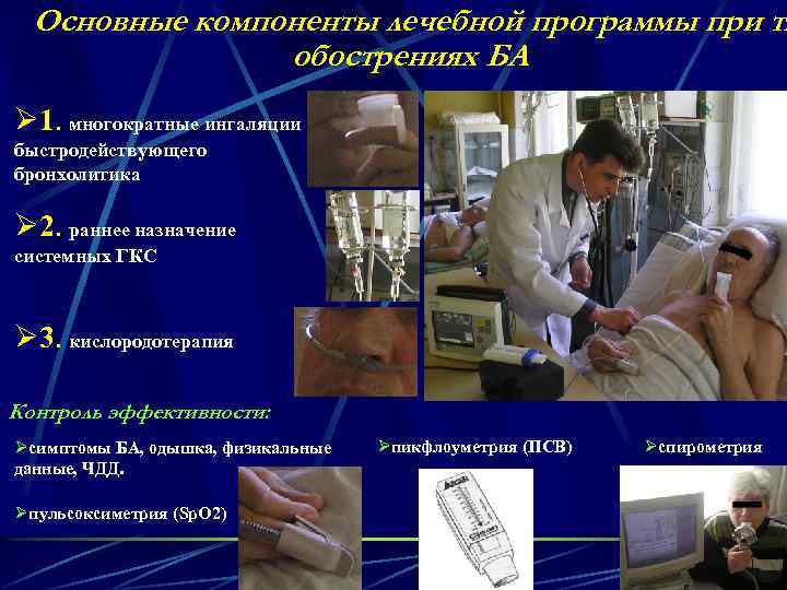 Основные компоненты лечебной программы при тя обострениях БА Ø 1. многократные ингаляции быстродействующего бронхолитика