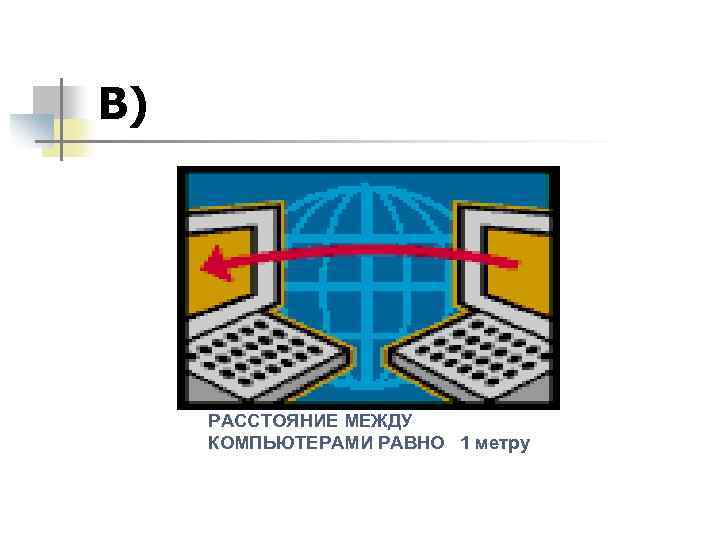 В) РАССТОЯНИЕ МЕЖДУ КОМПЬЮТЕРАМИ РАВНО 1 метру 