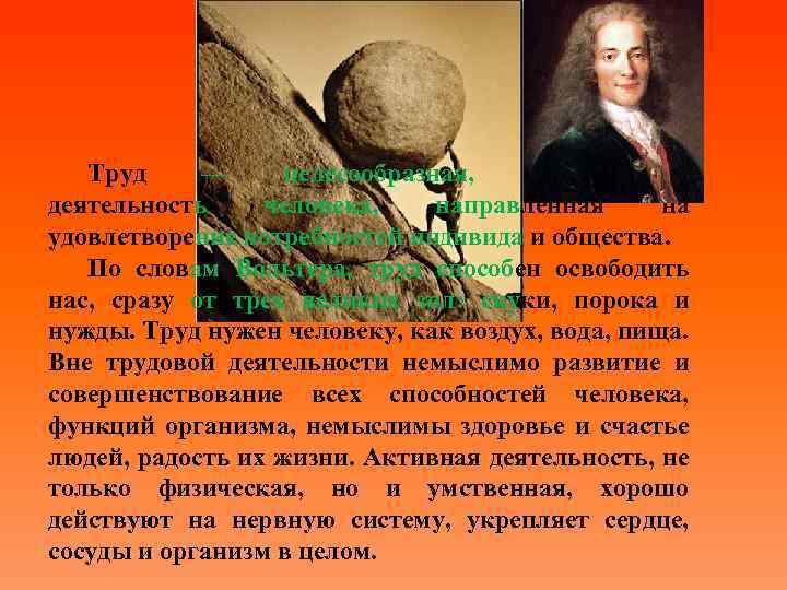 Труд — целесообразная, сознательная деятельность человека, направленная на удовлетворение потребностей индивида и общества. По