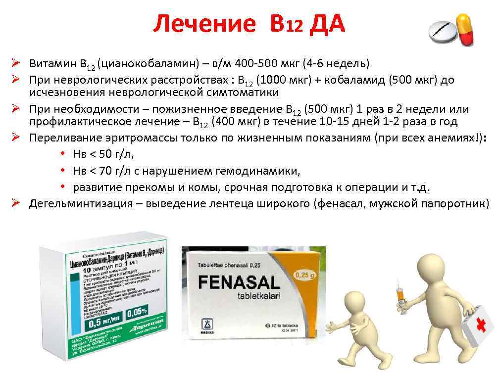 Лечение В 12 ДА Ø Витамин В 12 (цианокобаламин) – в/м 400 -500 мкг