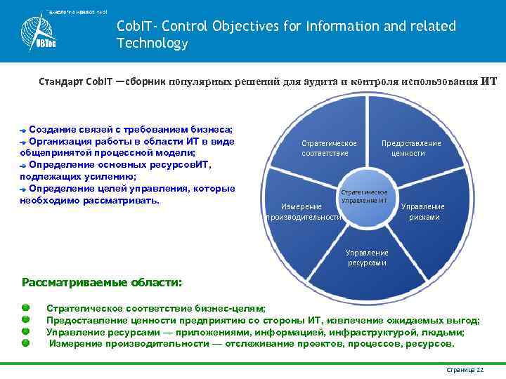 Cob. IT‐ Control Objectives for Information and related Technology Стандарт Cob. IT —сборник популярных
