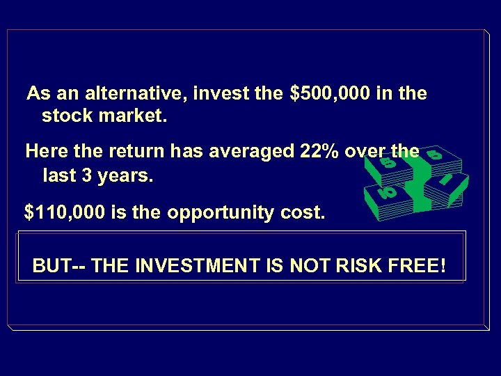 As an alternative, invest the $500, 000 in the stock market. Here the return