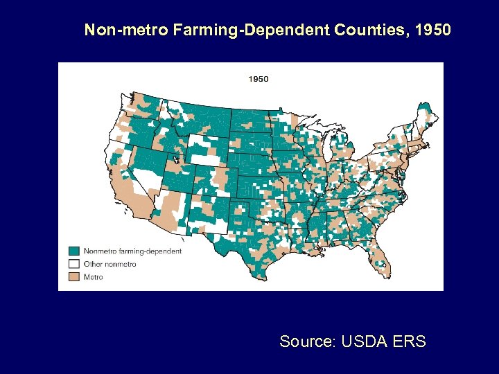 Non-metro Farming-Dependent Counties, 1950 Source: USDA ERS 