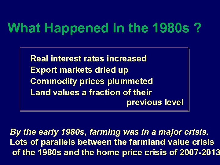 What Happened in the 1980 s ? Real interest rates increased Export markets dried